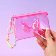 1件装时尚儿童夏季沙滩透明零钱包，星光闪亮彩色小袋，带拉链小钱包和吊坠，男女通用 - 彩色 - 查看 10