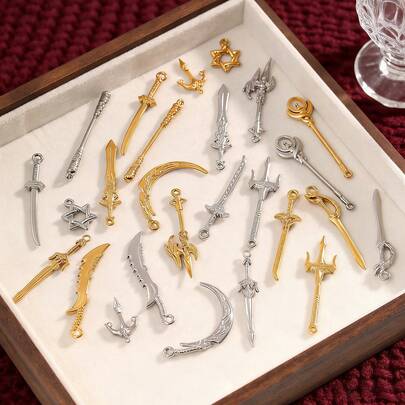 1 Piece 304 Stainless Steel 18K Gold-Plated Wand, Greatsword, Knight's Sword, Trident Small Pendant Women's Stainless Steel Jewelry Pendant Handmade Earrings Necklace DIY Jewelry Accessories Pendant