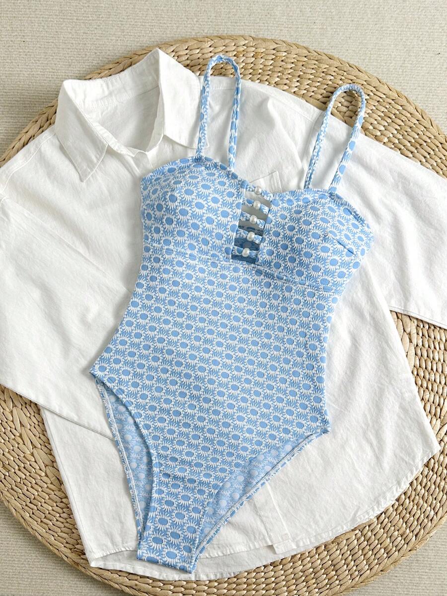 2026款优雅性感露背连体泳衣，针织面料，细肩带，适合海滩度假，夏季穿着 - 彩色 - 查看 1