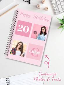 1本定制照片文字笔记本 - 个性化封面螺旋笔记本，可添加照片和文字，适用于婚礼策划、园艺日记、宠物笔记、日常记录或礼物纪念册、个性化礼物、节日装饰，完美的返校礼物