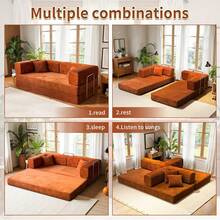 78'' No Assembly Corduroy Cloud Couch For Living Room - Ergonomic Deep Seat Sectional Sofa With Memory Foam For Reading, Rest & Sleep, Convertible Sofa Cama & Spacious Sofa For Living Room - 亮橙色 - 查看 3