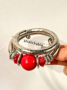 1 chiếc vòng tay nhựa kiểu retro, màu đen và hồng, thiết kế nhiều họa tiết ngôi sao và chấm bi, phù hợp để đeo hàng ngày, đi mua sắm, làm quà tặng bạn bè, trang sức thời trang. - Nhiều màu C - Xem 15