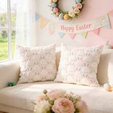 1pc 18"X18" Colorful 3D Rabbit Plush Cushion Cover, Cute Scandinavian Style Decorative Pillow Sham For Easter, Holiday, Restaurant, Living Room, Home Decor (Pillow Insert Not Included) - White Powder - View 6