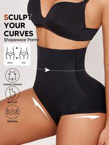 1pc Women's High Waist Shaping Panty, Seamless Tummy Control Underwear, Full Rear Coverage