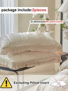 2pcs Tufted Jacquard Polyester Pillowcase Set With Tassels, Modern Farmhouse Style, Suitable For All Seasons, Soft & Breathable, Machine Washable (Pillow Insert Not Included) - Khaki - View 5