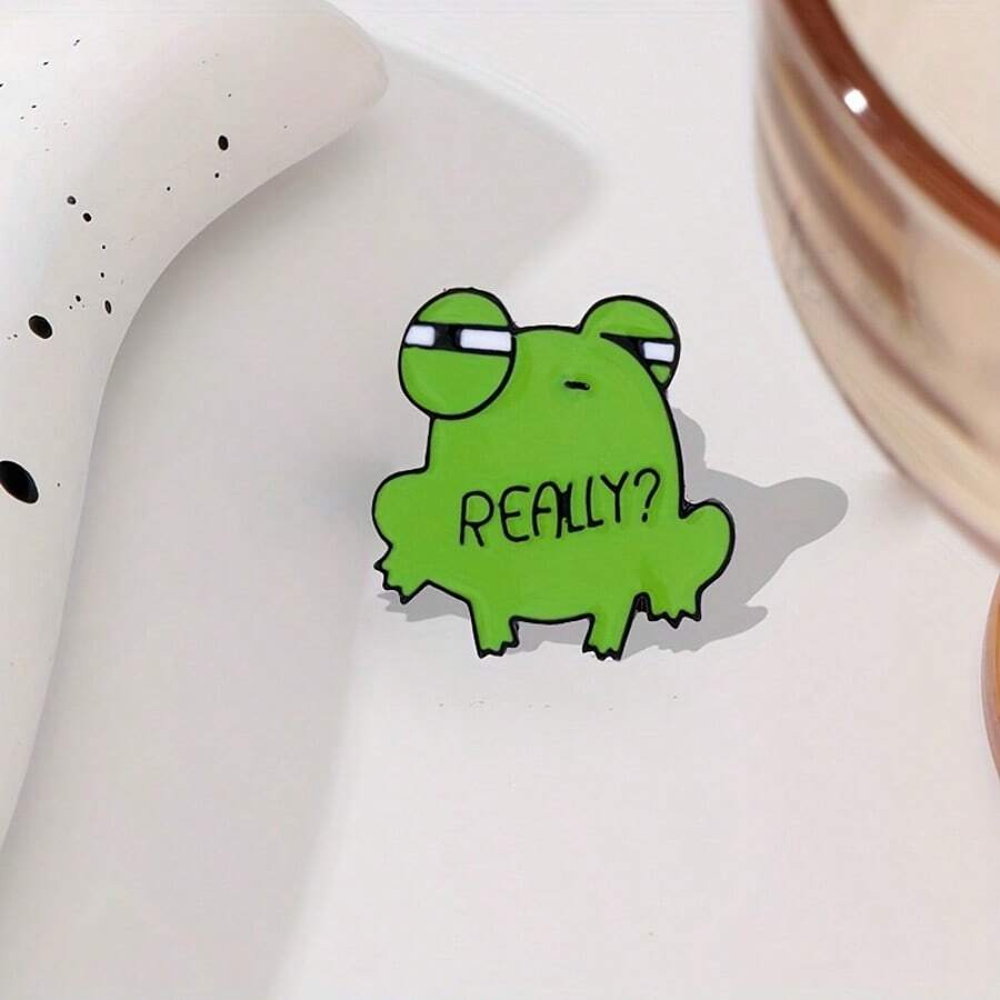 1pc Charming Green Frog Enamel Brooch - Cute Cartoon Style Alloy Pin, Suitable For Daily And Party Wear, Fashion Accessory, Creative Clothing Decoration - Multicolor - View 1
