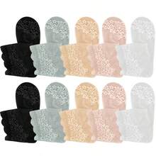 5双装春夏女士蕾丝花朵网眼袜防滑隐形内衬袜女式弹力舒适薄款透明透气短袜 - 彩色 - 查看 11