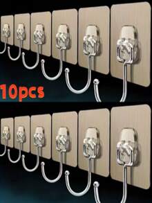 10 个不锈钢壁挂挂钩，可重复使用，用于浴室和厨房毛巾/浴袍悬挂，无缝、防水、防油、易于安装、拉丝表面，适用于浴室和厨房、衣服和淋浴实用挂钩、浴室配件