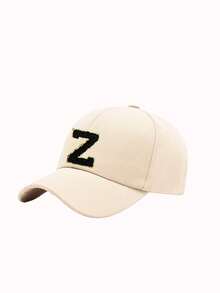1pc Kids A-Z Letter Navy Blue Baseball Cap, Adjustable Strap, Fashionable Sports Sun Hat With Hook And Loop Closure, Suitable For 3-8 Years Old Boys And Girls, Suitable For School - Beige - View 8