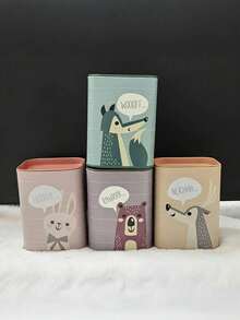 Large Capacity Metal Piggy Bank - Romantic Forest Animal Theme, Wolf, Bear, Deer, Rabbit Design, Multifunctional Pen Holder, Suitable For Home Or Office Organization, Family-Friendly Organization, Romantic Design, Sturdy Structure, Money Saving Box - Multicolor - View 6