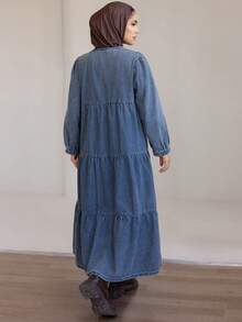 DAZY 女式宽松休闲牛仔长袖连衣裙