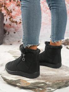 2025 Botas de Nieve Nuevas de Invierno, Peludas, Engrosadas, Diseño de Cremallera Lateral, Suela Suave, Antideslizantes, Botas de Nieve Cálidas para Jugar al Aire Libre, Viajar al Trabajo, Botines y Botas Cortas para Mujeres, Regalos de Año Nuevo - Botas, Regalos de Año Nuevo - Botas - Negro - Ver 6