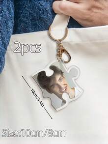 2 Peças Chaveiro Personalizado em Forma de Coração-Quebra-Cabeça - Imprima sua Foto em UV, Pingente de Acrílico Intertravado para Casais, Presente Romântico para o Dia dos Namorados/Aniversário, Decoração Fofa para Mochila/Telefone/Bolsa - Multicolorido - Visão 3
