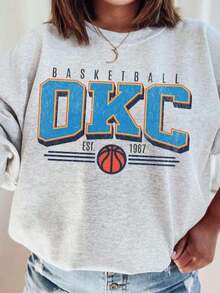New Years Outfit WomenVintage OKC Basketball Sweatshirt, Oklahoma City Basketball Shirt, OKC Crewneck Sweatshirt, Unisex OLoose And Comfortablenew Years Outfit Women - 灰色 9 - 查看 1