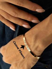 1pc Personalized Gold Bracelet, Engraved Stainless Steel Birthday Flower Bracelet, Valentine's Day, Birthday Gift, Easter Gift, Mother's Day Gift For Mom, Custom Bracelet, Anniversary Gift (Small Gift Box Included) - Multicolor - View 13