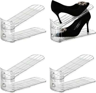 Uni HIMO Shoe Slots Organizer, Clear Shoe Stacker, Adjustable Level Shoe Rack,Storage Space Saver For Sneakers Display (4PACK Grey Transparent)