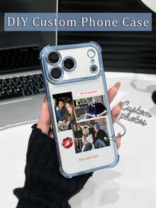 1 pieza Funda de teléfono personalizada con 3 fotos de retrato familiar/de pareja, diseño de texto personalizado, cubierta protectora transparente de TPU con electrochapado azul a prueba de golpes compatible con iPhone 17 Pro Max/16 Pro Max/15 Pro/14 Plus/13/12/11/XR/XS MAX y S25 Ultra/S24 Ultra/S23 Ultra/S22 Ultra/S21 Ultra/S21 Plus/S21 FE/S20 FE, de moda, colorida, linda, divertida, minimalista, personalizada Kawaii, única, regalo ideal para novio/novia