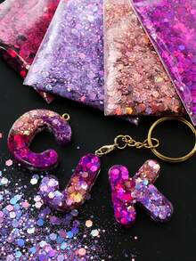 4Bags Holographic Resin Glitter Sequins Filled Mixed- Laser Golden Silvery Chunky Powder Pigments- For DIY Valentine's Crafts, Jewellery Making Supplies - Multicolor - View 3