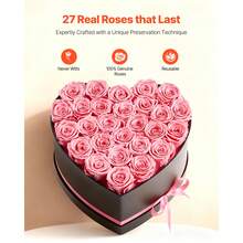Forever Flowers, 27 Preserved Roses In A Heart Shape Box, Eternal Flowers Immortal Bouquet Birthday Present For Women Her Wife Mothers, Anniversary, Valentine's Day,Christmas, Pink - Pink 27 Roses Heart Shape Box - View 2