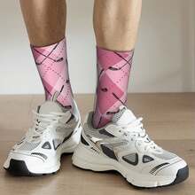 1pc Vintage Pink Argyle Golf (2) Crew Socks Breathable ComfySocks, Versatile Socks Suitable For Casual Casual Attire Perfect For Men Women Gifts. - 彩色 - 查看 11