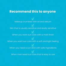 TB Barra solar suave de algodón SPF50+ PA+++ 0.67 onzas / 0.67 oz | Ingredientes naturales, antisebo, sensación mate suave | EWG Green + sin PEG, barra solar vegana coreana para la cara - Azul - Ver 7