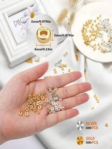 1000颗金银混合扁平隔珠，手工DIY手链项链饰品配件，常用甜甜圈珠工艺材料