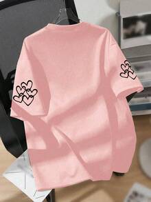 1pc Cartoon Highland Cow Print Girls T-Shirt, Heart Graphic Top, Suitable For School & Daily Wear, Spring/Summer - Pink - View 2