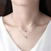 1 Stylish Heart-Shaped Glossy Round Zirconia Multi-Layer Love Necklace Sterling Silver Jewelry Jewelry Women Suitable For Daily Clothing