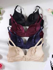4pcs/Set Smooth Seamless Nude Bras For Teens, With Lining And Adjustable Features