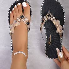 1双少女蝴蝶宝石镶钻休闲人字拖 - 黑色 - 查看 4