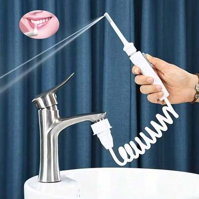 Manual Dental Flosser - No Power Or Battery Needed, Water Floss, Faucet Attachment - Denture Cleaner, Oral Rinse Device, Portable Dental Care - Great Father's Day Gift, Compact Design, Easy To Clean, Ideal For Denture Users