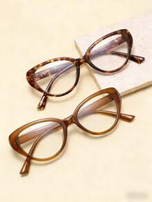 2pcs Elegant Retro Cat Eye Glasses, Ultra-Light Elegant No-Makeup Face Versatile Glasses - Multicolor - View 2
