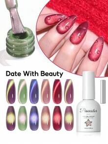 peacecolor Bộ 6 lọ sơn móng tay gel từ tính hình mắt mèo 10ml, các màu Tím, Hồng, Xanh lá cây, Xanh dương, Đỏ, có thể tẩy rửa, bền lâu, quà tặng tự làm móng chuyên nghiệp như ở salon. - Nhiều màu - Xem 1