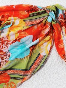 Allover Print Cute Bohemian Tie Back Knotted Bikini, Vacation Beach Wear, Spring/Summer - Multicolor - View 7