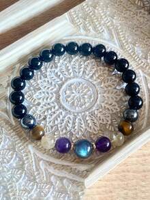 Men's Powerful Protection Crystal Bracelet – Tourmaline, Amethyst, Tiger's Eye, Anxiety, Confidence, Inner Strength, Focus, Energy Healing Yoga Meditation Jewelry - Multicolor - View 3