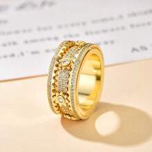 Anillos de pareja giratorios de caliente transfronteriza para hombres y mujeres, anillos de engranaje de cielo estrellado con rueda giratoria, anillos versátiles a juego - Dorado - Ver 8