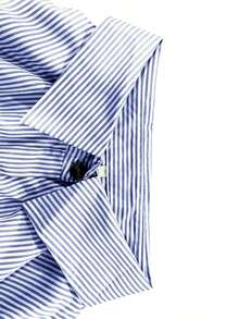 大码女式条纹长袖翻领纽扣衬衫，秋季款 - 藏蓝色 - 查看 3