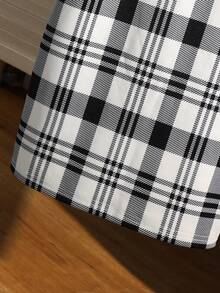 Tween GirlsCasual Fashionable Retro Ins Style Classic Black & White Plaid Pattern Fitted Snug Fit Slip Dress, Spring/Summer - Black and White - View 4