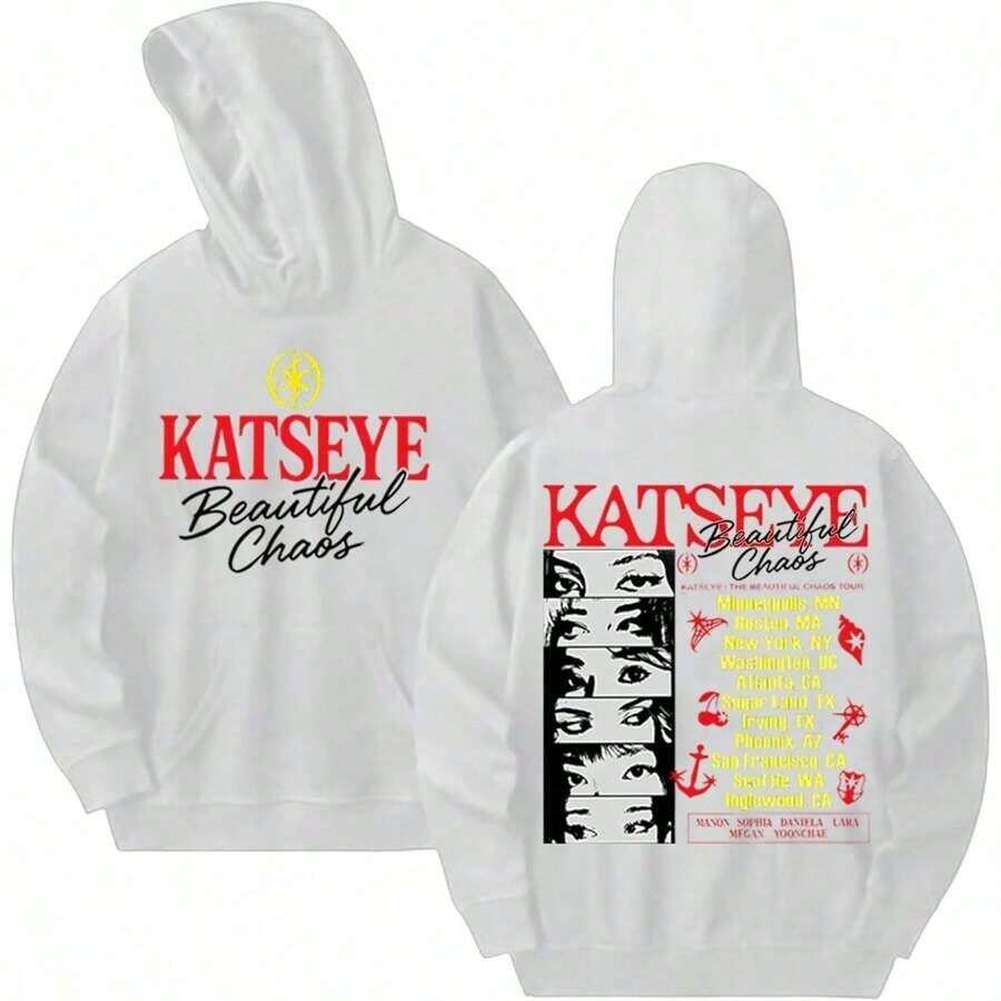 Unisex KATSEYE Hoodie Music Album KATSEYE Merch Hoodies Fashion Graphic Sweatshirt Long Sleeves Hoodie2026 - 白色 - 查看 1