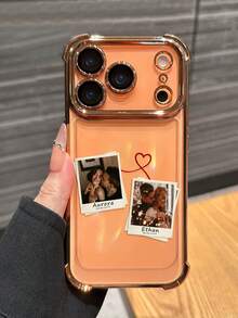 1 Personalized Valentine's Day Love Note Customized Photo Name Anti Drop Transparent Orange All Inclusive Phone Case, Compatible With IPhone 17/Air/17pro/17promax/16/16pro/16plus/16promax/15/14/13/12/11 And Other Phone Models, Suitable As A Valentine's Day Gift For Boyfriends And Girlfriends - Orange - View 4