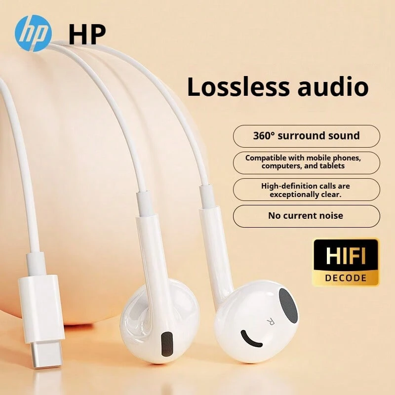 HP 1112A Semi-In-Ear Wired Headphones: 3.5mm/Type-C Dual Interface, Clear Voice With No Noise, Tangle-Free , Compatible With Mobile Phones And Computers - Type C - View 1
