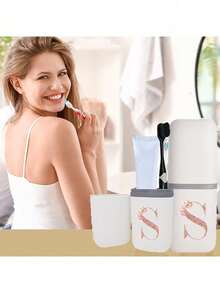 1pc Rose Gold A-Z Letter White Portable Toothbrush Holder, Keeps Your Toothbrush Clean And Convenient To Carry! Travel Toothbrush Rack, Portable Toothbrush Cup Cover, Suitable For Travel, Camping, Business Trip - White - View 8