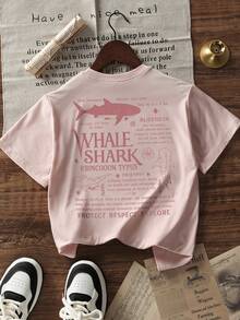 Tween Girls' Casual Pink Graphic Print Crew Neck Short Sleeve T-Shirt, Summer Top - Pink - View 4