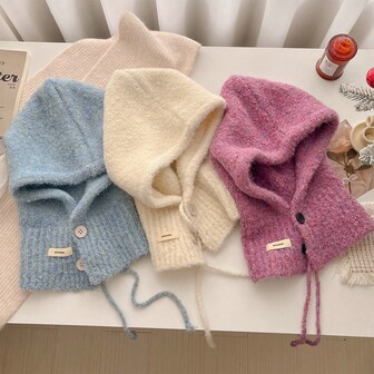 女士针织拉法帽，防风保暖护耳针织帽围巾套装，秋冬款