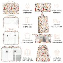 8 Set Travel Storage Bag Packing Cubes Portable Clothes Packing Cubes,Lightweight Waterproof Luggage Organizer For Clothes, Shoes, Makeup, Accessories - 復古花朵 - 查看 2