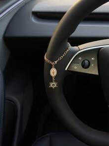 1 pieza Decoración para volante, longitud ajustable de 15 cm, minimalista, lindo, accesorio de coche colgante de cuentas de rosario creativo, decoración de moda única para colgar en el coche - Plato ovalado blanco con estampado de copos de nieve - Ver 5
