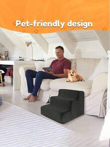 三层宠物攀爬梯，包含沙发踏板、床边踏板，猫狗通用，可折叠防滑，适合训练和玩耍，可拆卸垫子方便清洁 - 彩色 - 查看 1