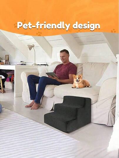 3-Tier Pet Climbing Ladder, Includes Sofa Step, Bedside Step, Cat/Dog Climbing Ladder, Foldable Anti-Slip, For Training & Play, Detachable Pads For Easy Cleaning