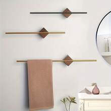 Toallero de madera de nogal ajustable y deslizante, disponible en dorado o negro - Ideal para la decoración y el almacenamiento del baño, sin necesidad de perforar/ajuste universal, fácil instalación - Estilo minimalista y de lujo, duradero, barra de toallas montada en la pared, accesorio de baño creativo - Multicolor - Ver 7