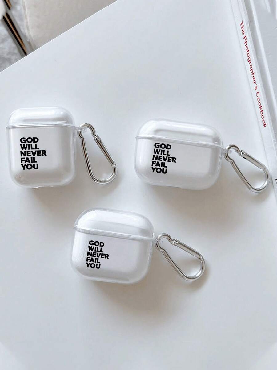 God Will Never Fail You" Inspirational Quote Earphone Case With Carabiner Clip, Clear Transparent Soft TPU Shockproof Cover, Christian Religious Motivational Design, Compatible With AirPods Case, Compatible With AirPods Pro 3 Case, Compatible With AirPods 4 Case, Faith-Based Gifts - Clear - View 1